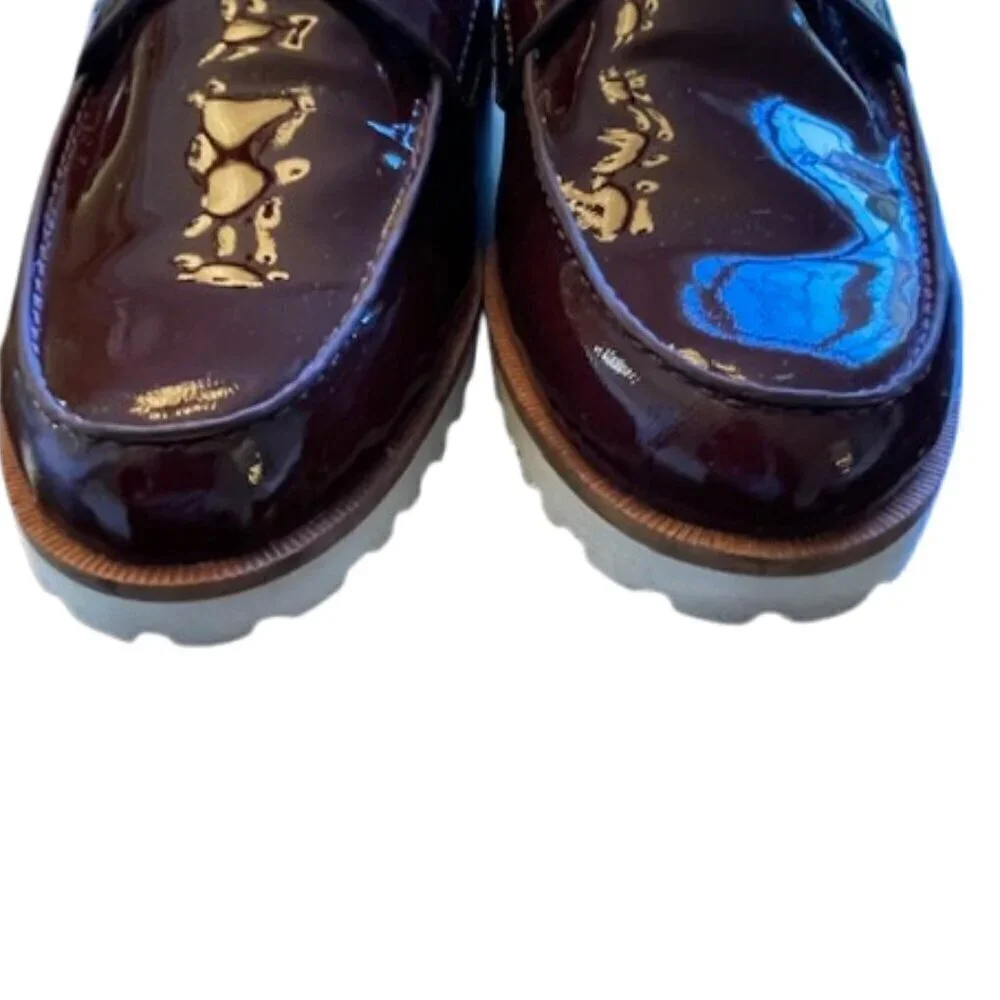 Karl Lagerfeld Patent Leather Oxford Lug Sole Loafers Burgundy 6.5M - Picture 6 of 8
